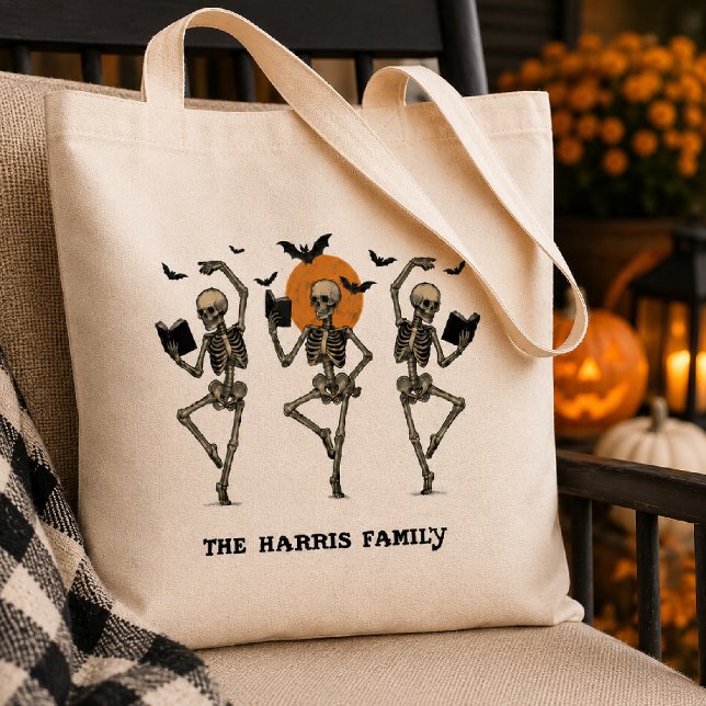 Cute Dancing Skeletons Personalised Halloween Tote Bag (Creator Uploaded)