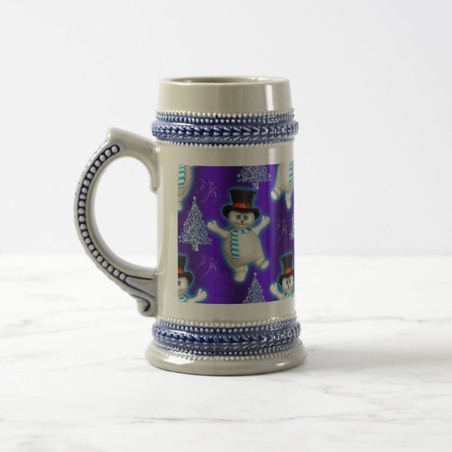 Cute Dancing Snowman Blue Christmas Beer Stein (Left)