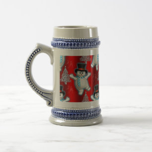 Cute Dancing Snowman Red Christmas Beer Stein