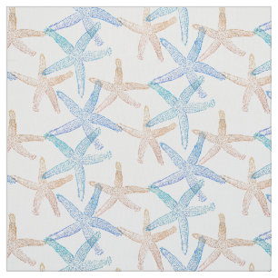 Cute Dancing starfish star fish white blue sand Fabric