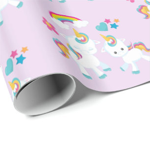 Cute Dancing Unicorns Magical Rainbow Pattern Wrapping Paper