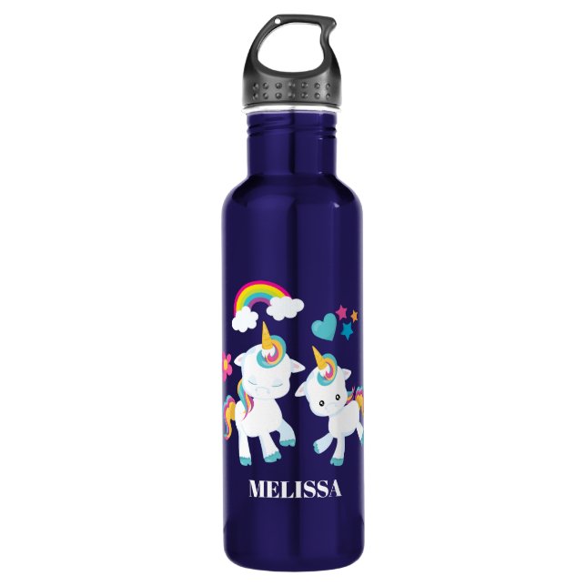 Cute Dancing Unicorns Magical Rainbow & Stars 710 Ml Water Bottle (Front)