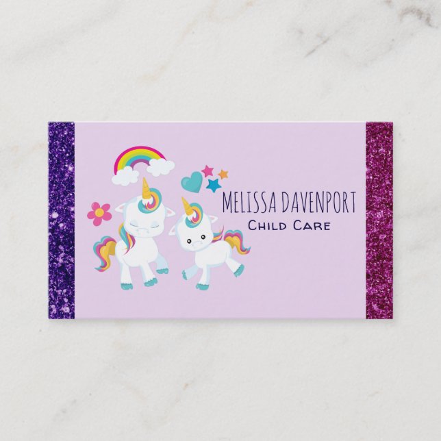 Cute Dancing Unicorns Magical Rainbow & Stars Business Card (Front)