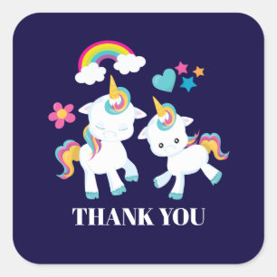 Cute Dancing Unicorns Magical Rainbow Thank You Square Sticker
