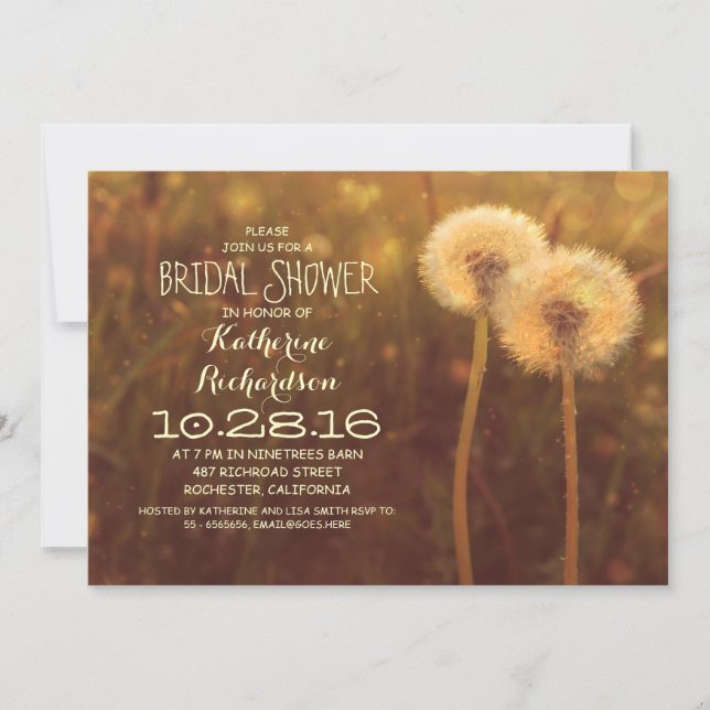 cute dandelion blossoms rustic bridal shower invitation (Front)