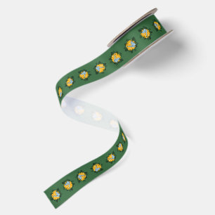 Cute Dandelion Butterflies Green Wildflower Satin Ribbon