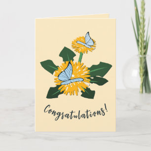 Cute Dandelion Butterflies Yellow Congratulations  Card