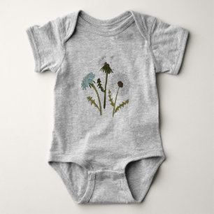 Cute Dandelion Grey Blue Flower Motifs Baby Bodysuit