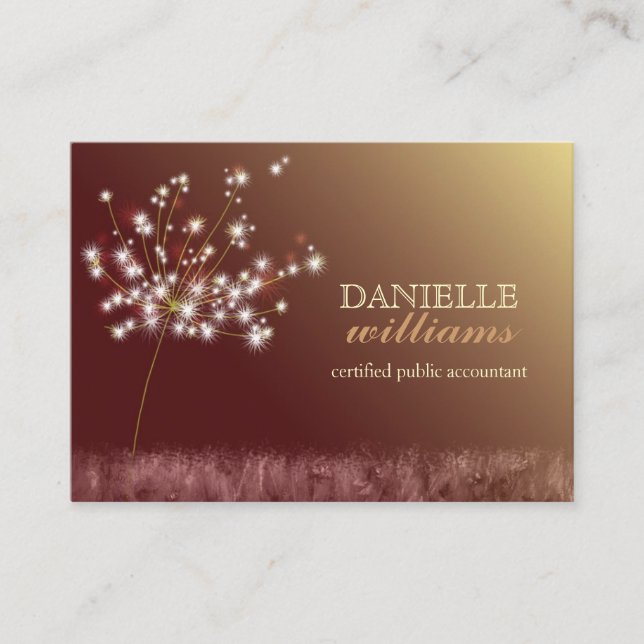 Cute Dandelions Brown & Gold Business Card (Front)