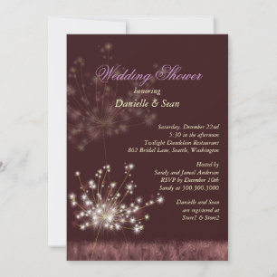 Cute Dandelions Burgundy Bridal Shower Invitation