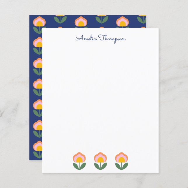 Cute Danish Flower in Blue Personalised Stationery (Front/Back)