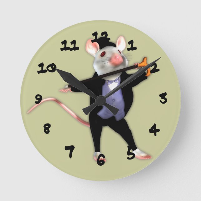 Cute Dapper Mouse, the Dancing Cartoon Mouse Round Clock (Front)