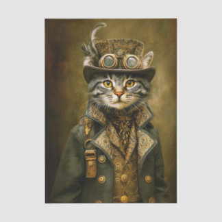 Cute Dapper Steampunk Tabby Cat ET7L Decoupage  Tissue Paper