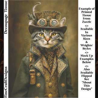 Cute Dapper Steampunk Tabby Cat ET7L Decoupage  Tissue Paper