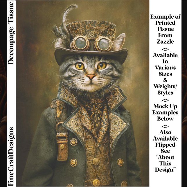 Cute Dapper Steampunk Tabby Cat ET7L Decoupage  Tissue Paper (Creator Uploaded)