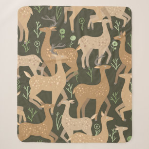 Cute dappled deer flat hand drawn vintage seamless sherpa blanket