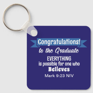 Cute Dark Blue and White Graduation Inspirational Key Ring