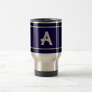 Cute Dark Blue Decorative Initial Square Design Travel Mug