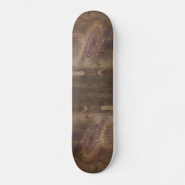 Cute Dark Brown Rustic Knotty Wood Look Background Skateboard (Front)