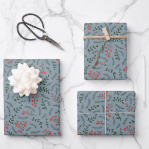 Cute dark dusty blue foliage greenery pattern wrapping paper sheet