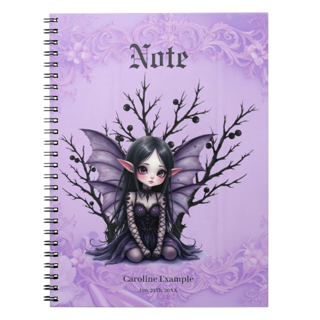 Cute Dark Fairy with Bat Wings.  Notebook (Front)