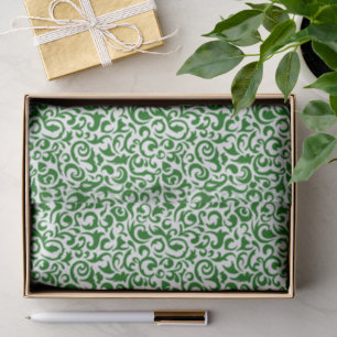 Cute Dark Green White Damask Floral Pattern Tissue Paper