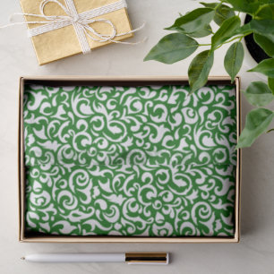 Cute Dark Green White Damask Floral Pattern Tissue Paper