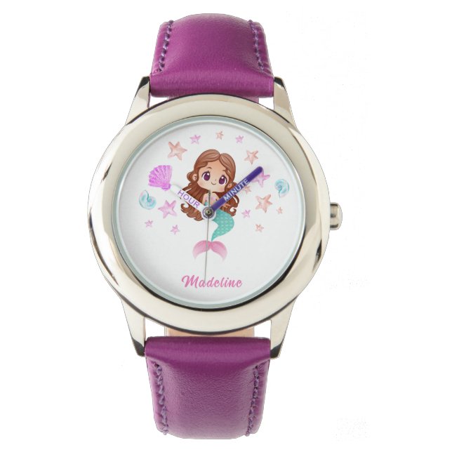 Cute Dark Hair Mermaid Watch (Front)