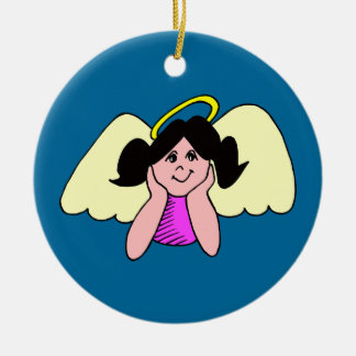 Cute Dark Haired Girl Christmas Angel Ceramic Tree Decoration