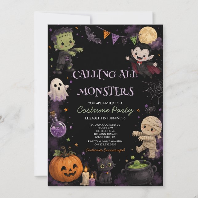 Cute Dark Halloween Costume Party  Invitation (Front)