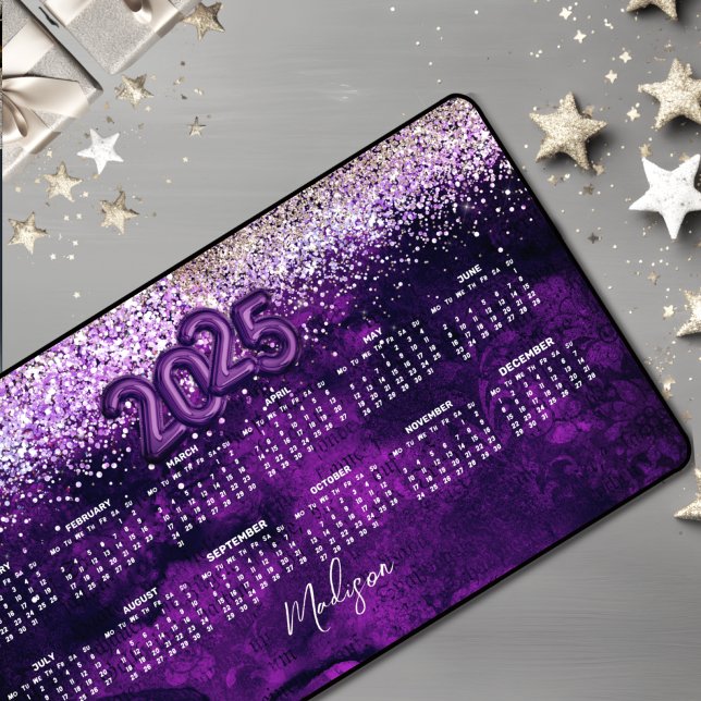 Cute dark purple gold faux glitter 2025 calendar  desk mat (Creator Uploaded)