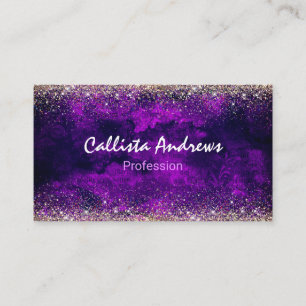 Cute dark purple gold faux glitter business card
