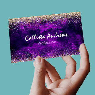 Cute dark purple gold faux glitter magnetic business card