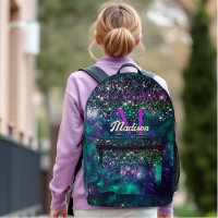 Cute dark purple green faux glitter monogram