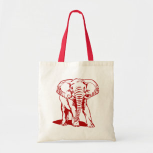 Cute Dark Red Elephant Line Drawing Tote Bag