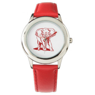 Cute Dark Red Elephant Line Drawing Watch