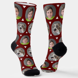 Cute Dark Red Pet Photo Child Photo 2 Photo Socks