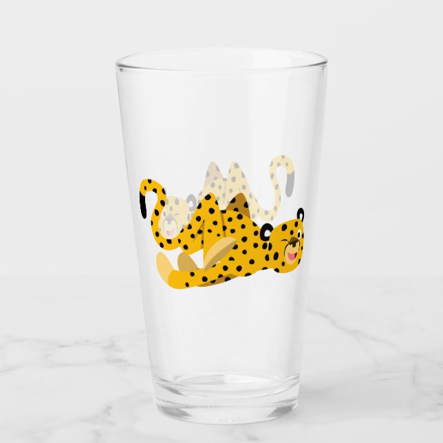 Cute Dashing Cartoon Cheetah Glass (Front)