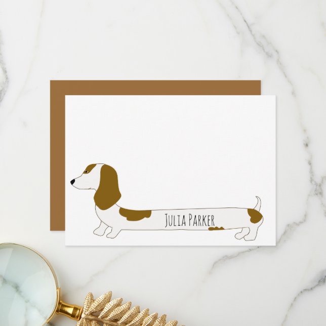 Cute datchshund Personalised stationery note card (Front/Back In Situ)