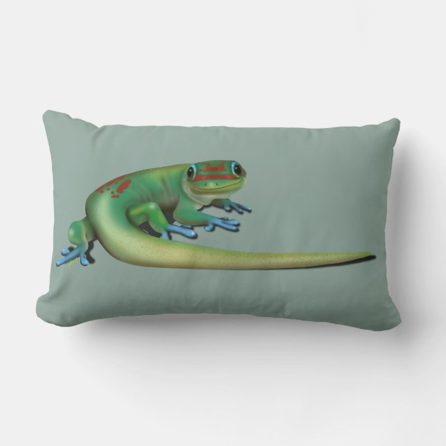 Cute Day Gecko ( the you talking to me? Look back) Lumbar Cushion (Front)
