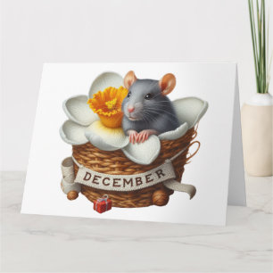 Cute December Mouse Birthday Card