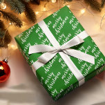Cute December Winter Season Holiday Wordart Wrapping Paper<br><div class="desc">Cute white coloured Christmas holiday Merry Christmas wordart text pattern design on a classic green background colour. Vintage,  funky,  modern hipster designs for the lover of winter and December holiday themes. Fun paper sheets for wrapping those fun December surprise gifts or Christmas presents with.</div>
