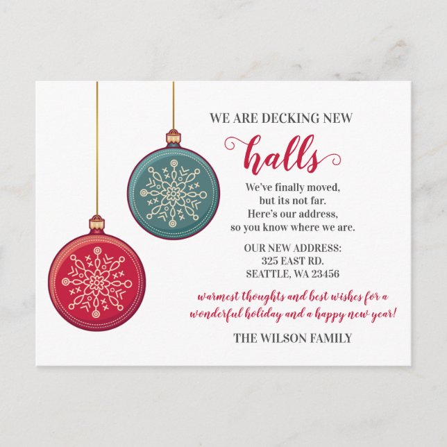 Cute Decking The New Halls Moving Announcement  Postcard (Front)