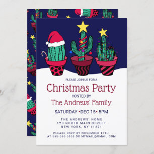 Cute Decorated Cactus Tree Lights Christmas Invitation