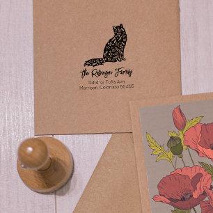 Cute Decorated Cat, Family Return Address   Rubber Stamp