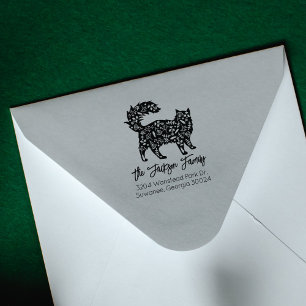 Cute Decorated Cat, Family Return Address Rubber Stamp