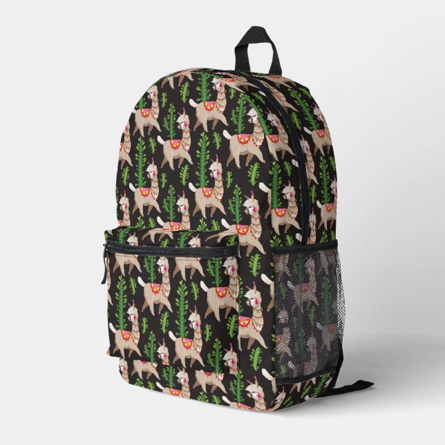 Cute Decorated Llamas Pattern Printed Backpack (Back Corner Right)