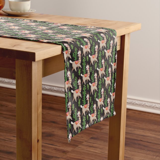 Cute Decorated Llamas Pattern Short Table Runner (In Situ)