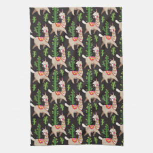 Cute Decorated Llamas Pattern Tea Towel