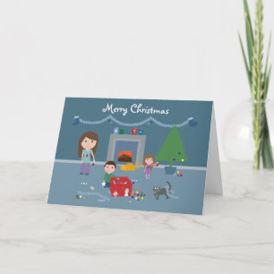 Cute Decorating The Tree Christmas Greeting Card